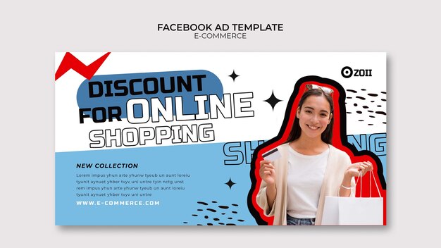 Modello facebook della piattaforma di e-commerce di design piatto