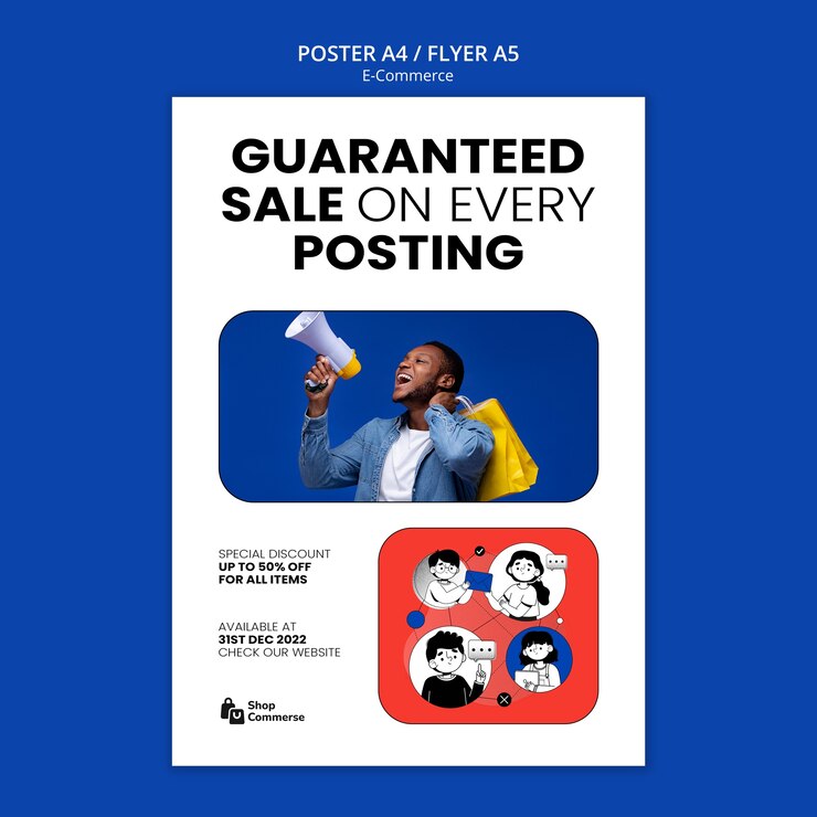 Free PSD flat design e-commerce platform poster template