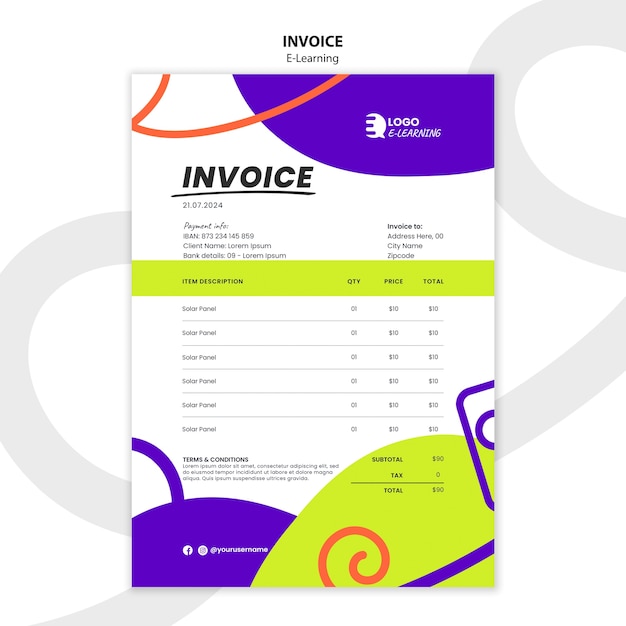 Free PSD flat design e-learning invoice