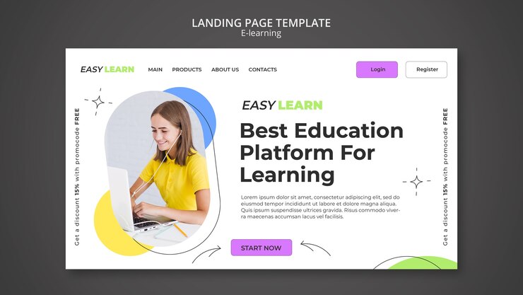 Free PSD flat design e-learning landing page template