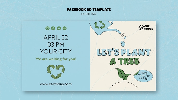 Free PSD flat design earth day facebook template