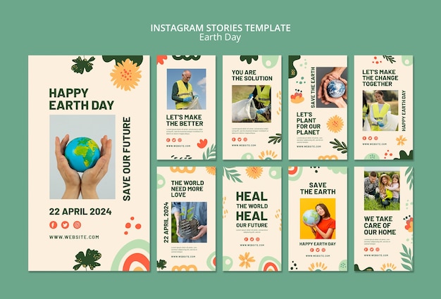 Flat design earth day instagram stories template