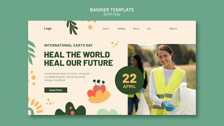 मुफ़्त PSD flat design earth day landing page template