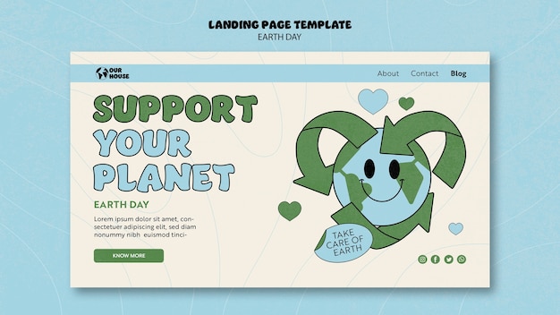 Free PSD flat design earth day landing page