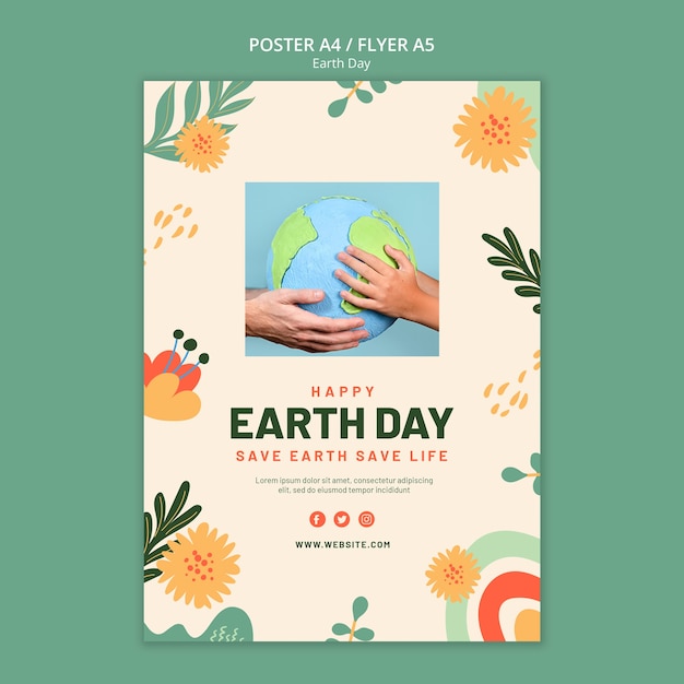 flat design earth day poster template