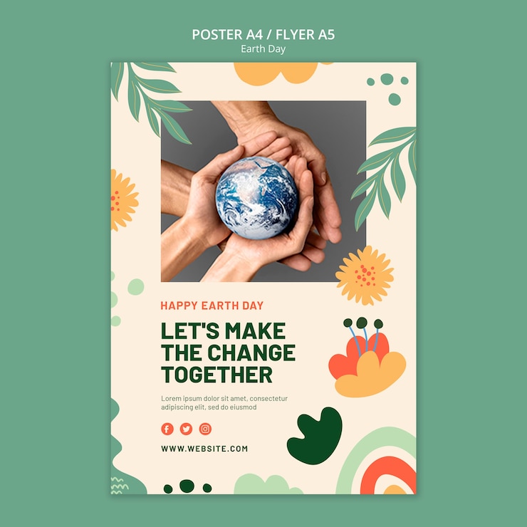Free PSD flat design earth day poster template