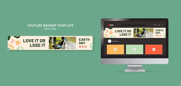 PSD gratuito modello di banner youtube per la giornata della terra piatta