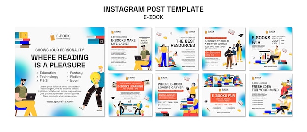 PSD Templates: Flat Design Ebook Instagram Posts Template for Free Download