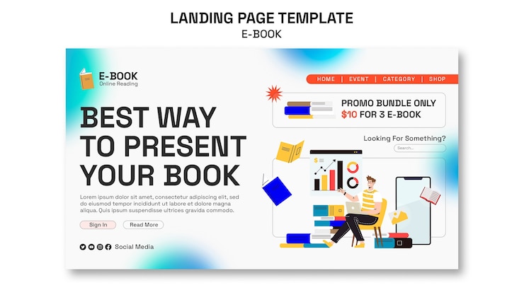 मुफ़्त PSD flat design ebook landing page template