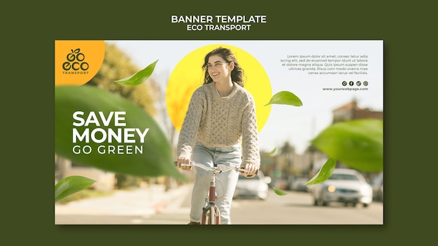 Modello di banner per il trasporto ecologico di design piatto