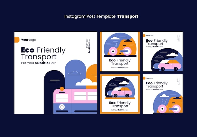 Free PSD flat design eco transport instagram posts