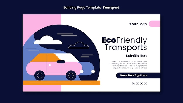 Шаблон целевой страницы экологического транспорта в плоском дизайне