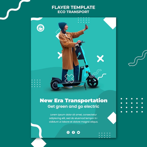 Шаблон плаката эко транспорта в плоском дизайне