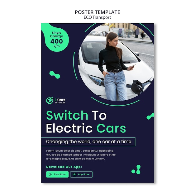 Free PSD flat design eco transport poster template