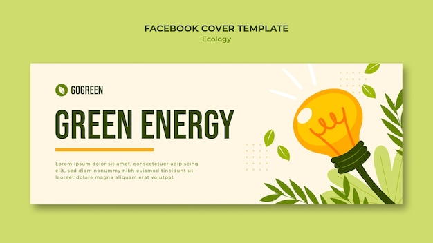 無料PSD フラットなデザインのエコロジー コンセプト facebook カバー