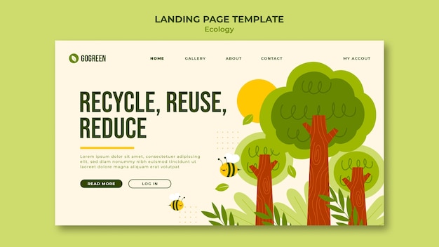 Flat design ecology concept landing page