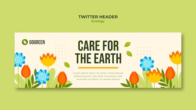 Free PSD flat design ecology concept twitter header