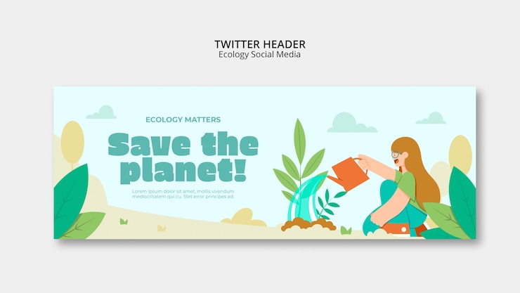 無料PSD フラットなデザインのエコロジー コンセプト twitter ヘッダー