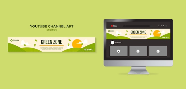 Free PSD flat design ecology concept youtube banner