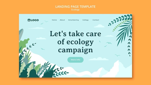 Free PSD flat design ecology landing page