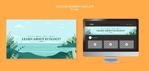 Free PSD flat design ecology youtube banner