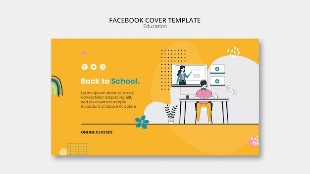 PSD gratuito copertina di facebook del concetto di educazione al design piatto