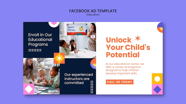 Free PSD flat design education concept facebook template