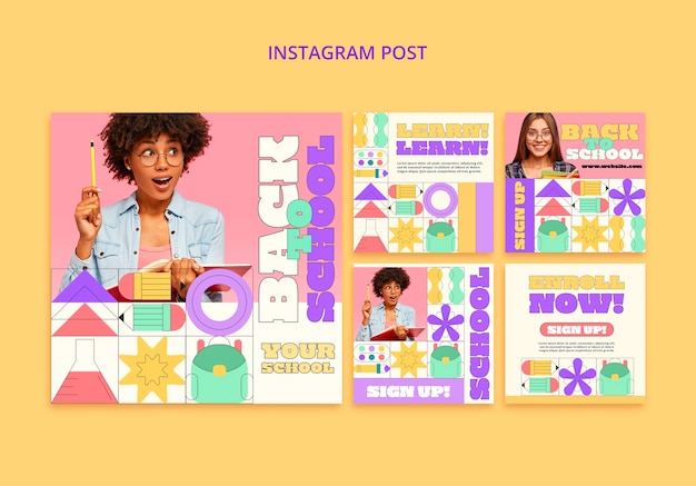 PSD gratuito post di instagram del concetto di educazione al design piatto