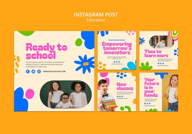 Flat design education concept instagram posts