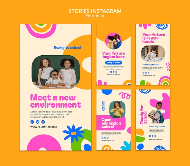 Free PSD flat design education concept instagram stories