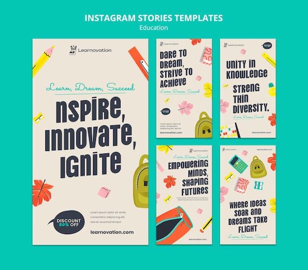 PSD gratuito flat design education concept instagram stories