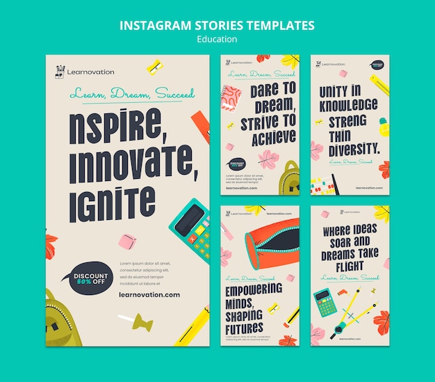 Free PSD flat design education concept instagram stories