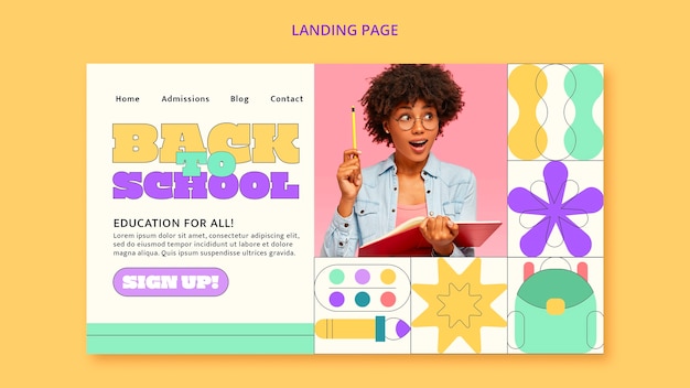 Free PSD flat design education concept landing page