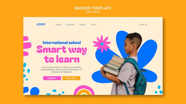 Free PSD flat design education concept landing page