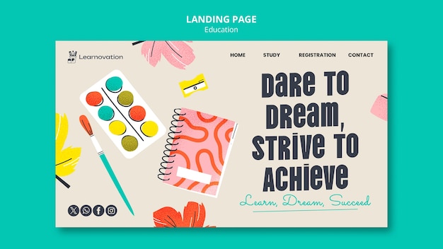 Free PSD flat design education concept landing page