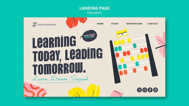 Free PSD flat design education concept landing page