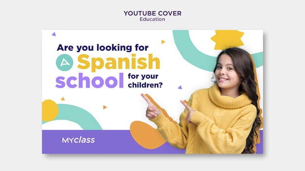 Free PSD flat design education concept youtube cover