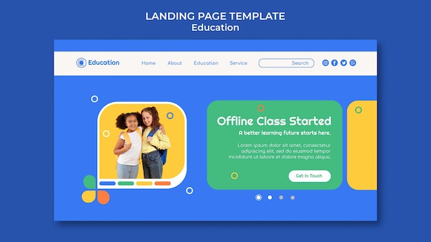 Free PSD flat design education landing page template