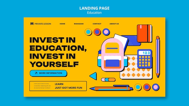 Free PSD flat design education landing page