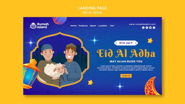 Flat design eid al-adha landing page template
