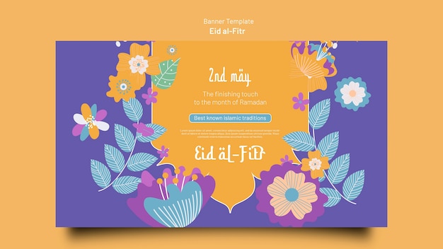 Flat design eid al-fitr banner design template