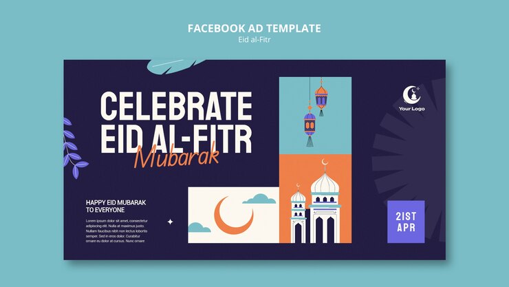 Бесплатный PSD плоский дизайн шаблона facebook eid al fitr