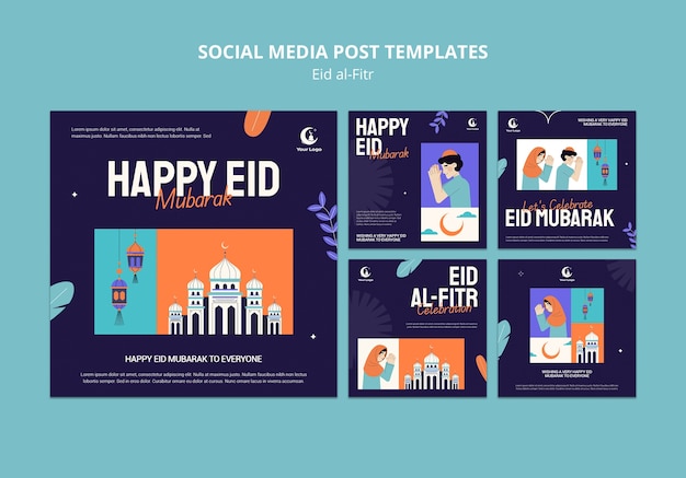 PSD gratuito design piatto eid al fitr post di instagram
