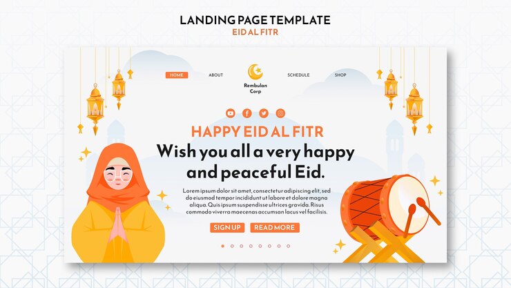 無料PSD フラットデザインイードアルフィトルランディングページテンプレート