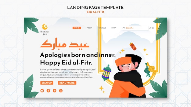 Free PSD flat design eid al fitr landing page template