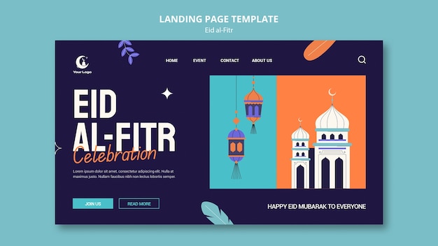 PSD gratuito modello di pagina di destinazione eid al fitr dal design piatto