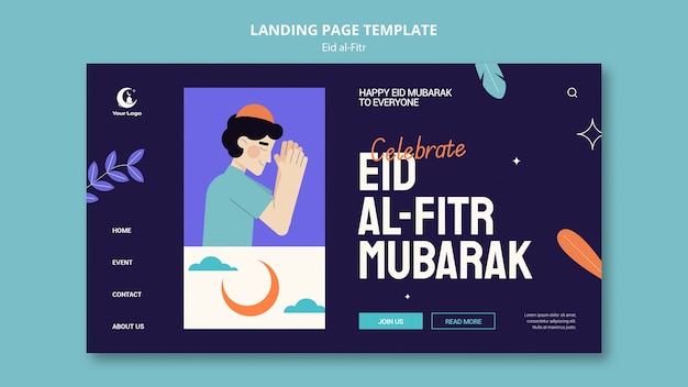 Free PSD flat design eid al fitr landing page template