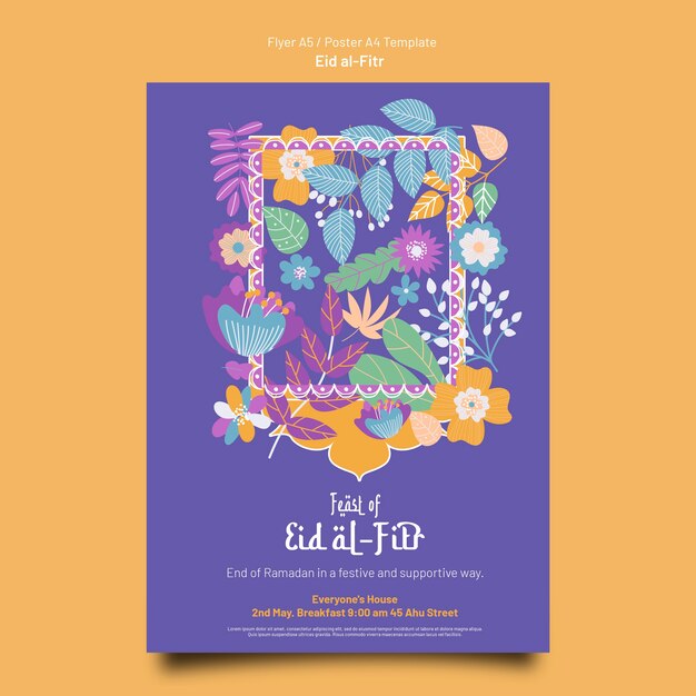 flat design eid al-fitr poster design template