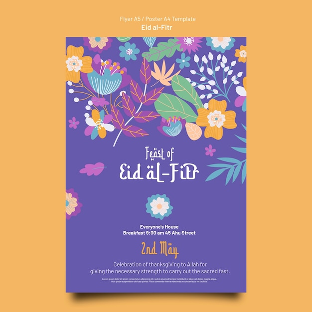 Flat design eid al-fitr poster design template