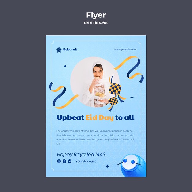 Flat design eid al fitr poster template